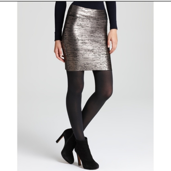 BCBGMaxazria Metallic Josie Gunmetal Power Skirt XS - Picture 1 of 6